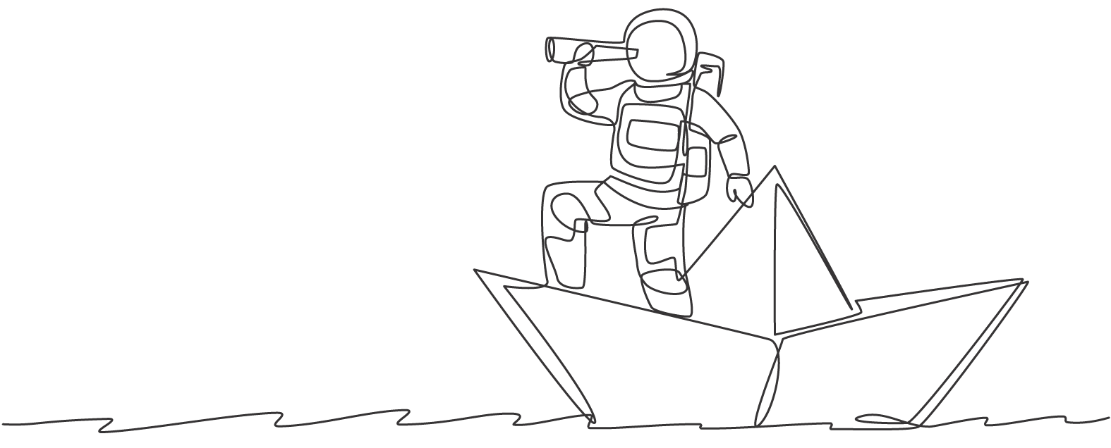 Astronaut in a boat with a telescope
